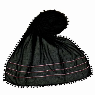 Designer Cotton Three Liner Hijab- Black